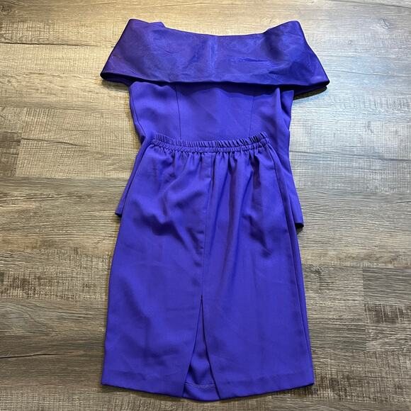 VTG 80's Michael Marcella Purple Off Shoulder Top w/Bow & Pencil Skirt Suit 4 - Picture 9 of 15